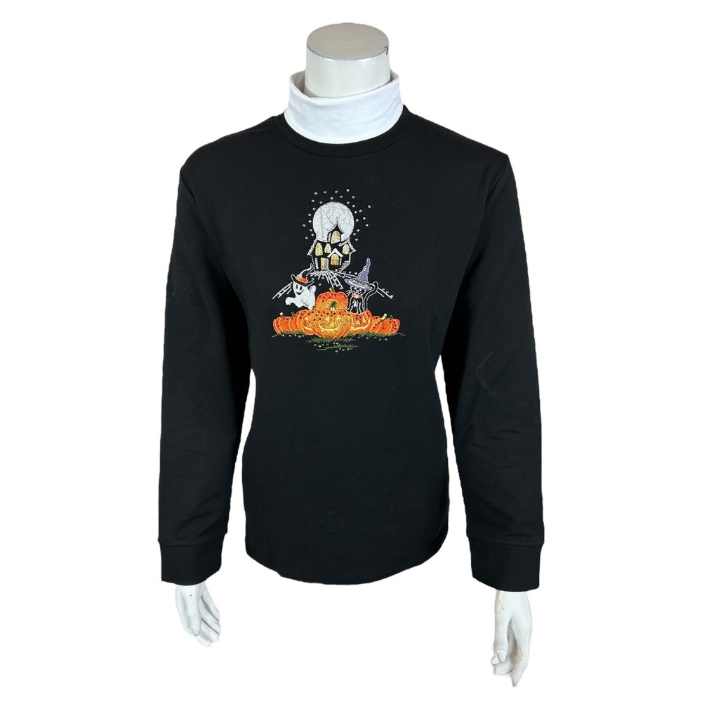 Quacker Factory French Terry Sweatshirt with Turtleneck Detail Black Medium Size